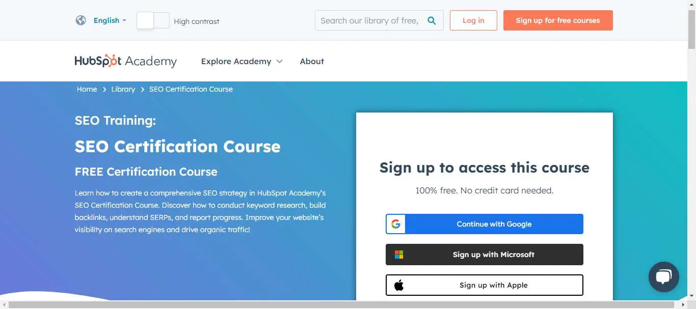 hubSpot academy seo course