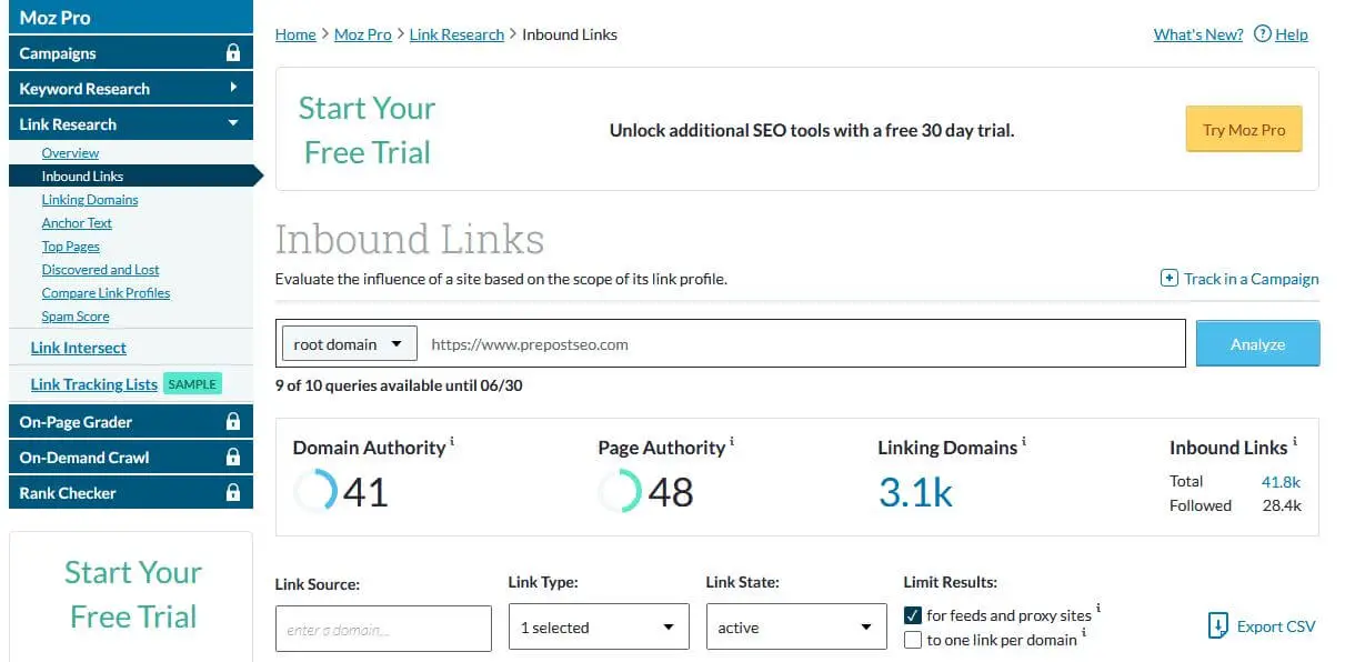 moz link explorer