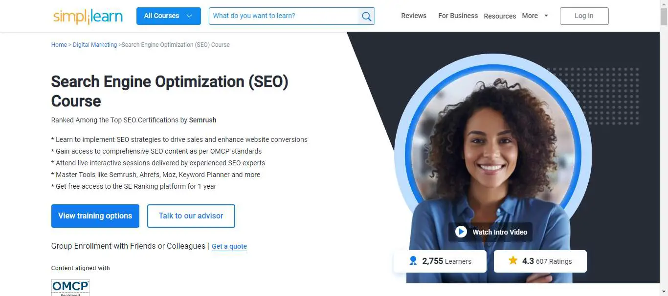 simplilearn seo course