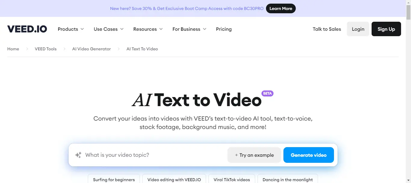 veed-io ai text to video tool