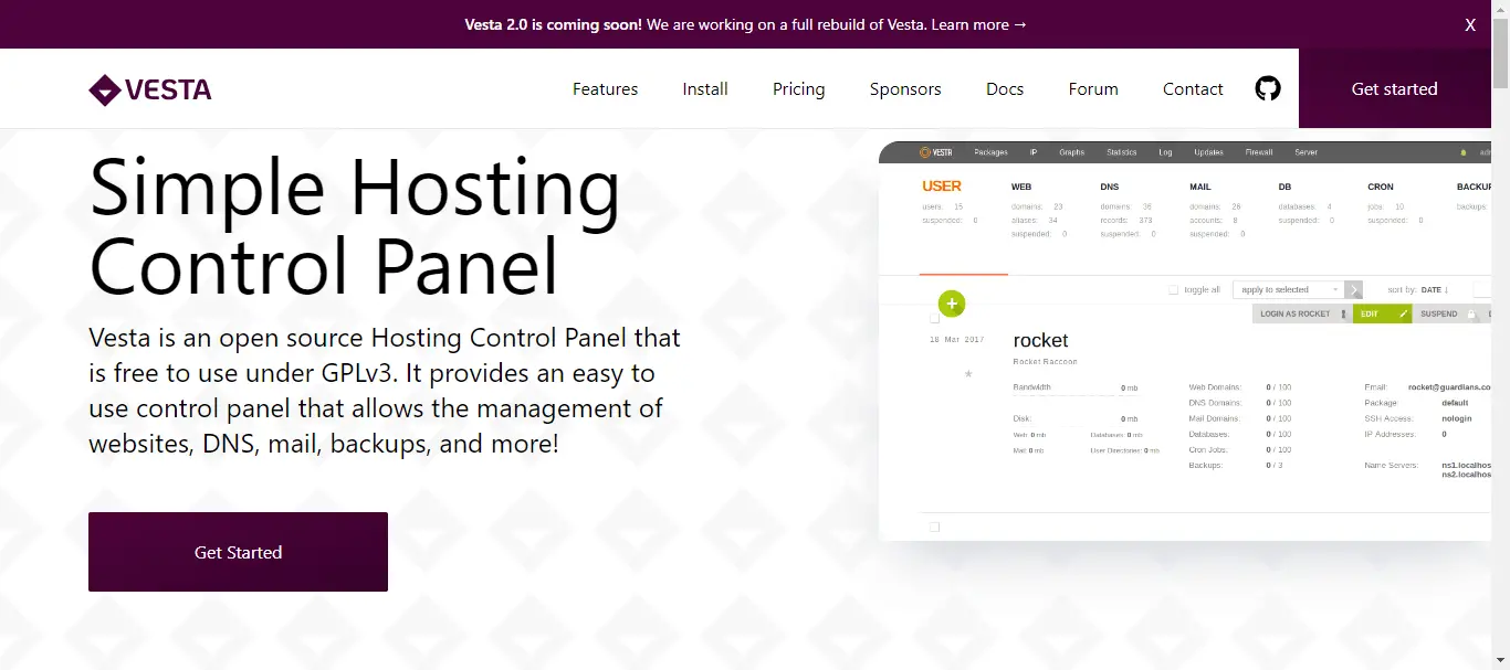 vesta hosting control panel