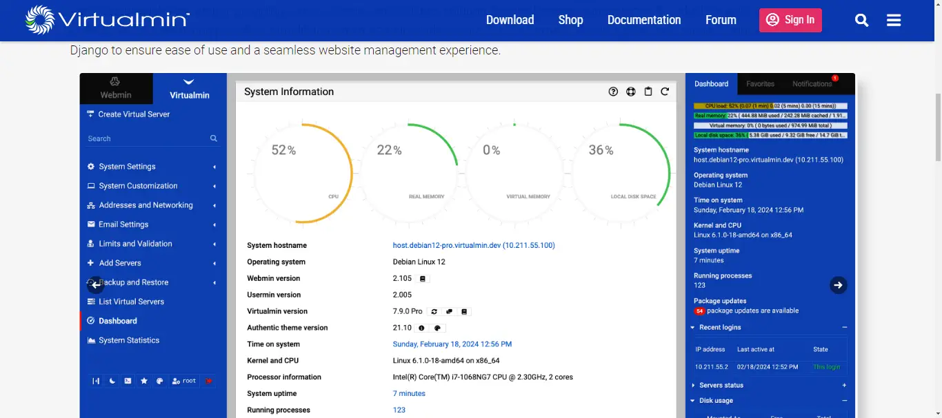 virtualmin hosting control panel